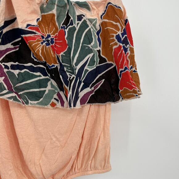 Free People Annka Peach Floral One Shoulder Bubble Top Size Small S - Picture 4 of 6